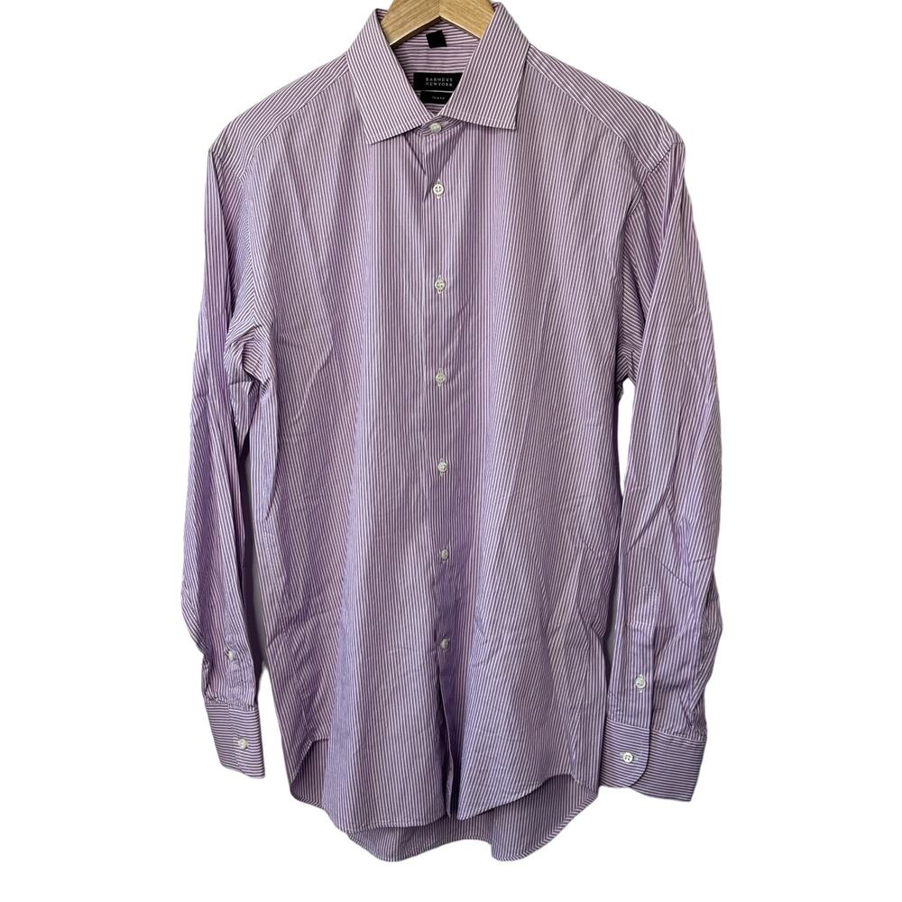 BARNEYS New York Purple Pin Stripe Slim Fit Button-Up Long Sleeve Shirt 15 1/2
